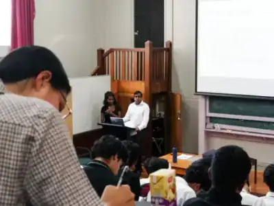 A full lecture hall during an AT Academy revision lecture